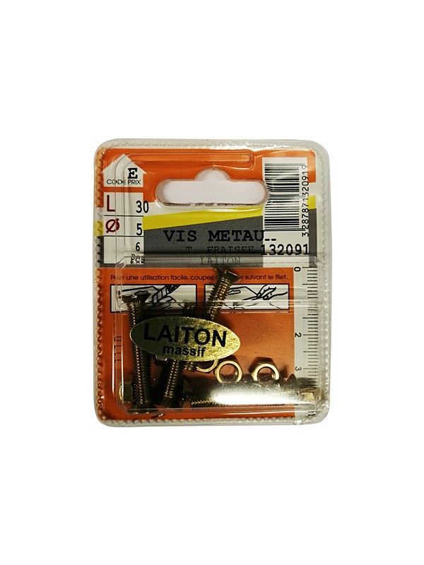 Vis métaux tête fraisée laiton L.30 ø5mm - Les 6 pièces