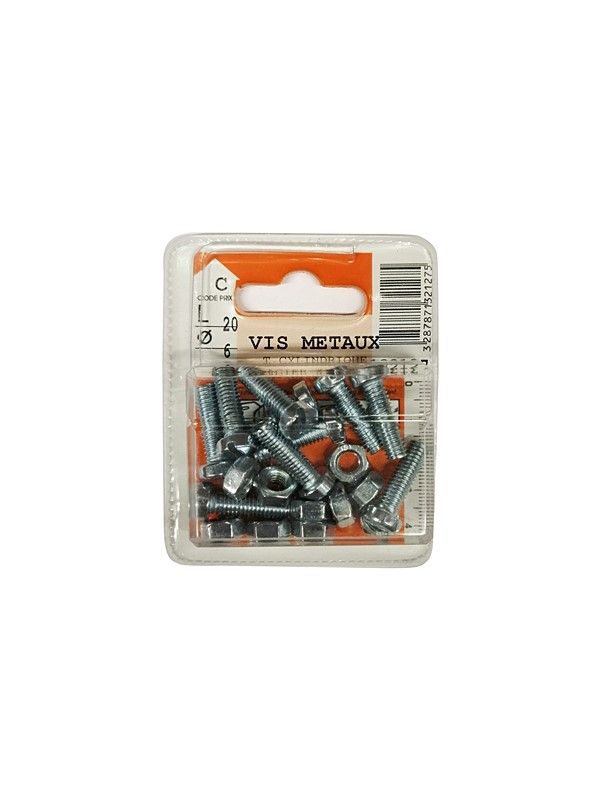 Vis métaux tête cylindrique acier zingué L.20 ø6mm - Les 10 pièces