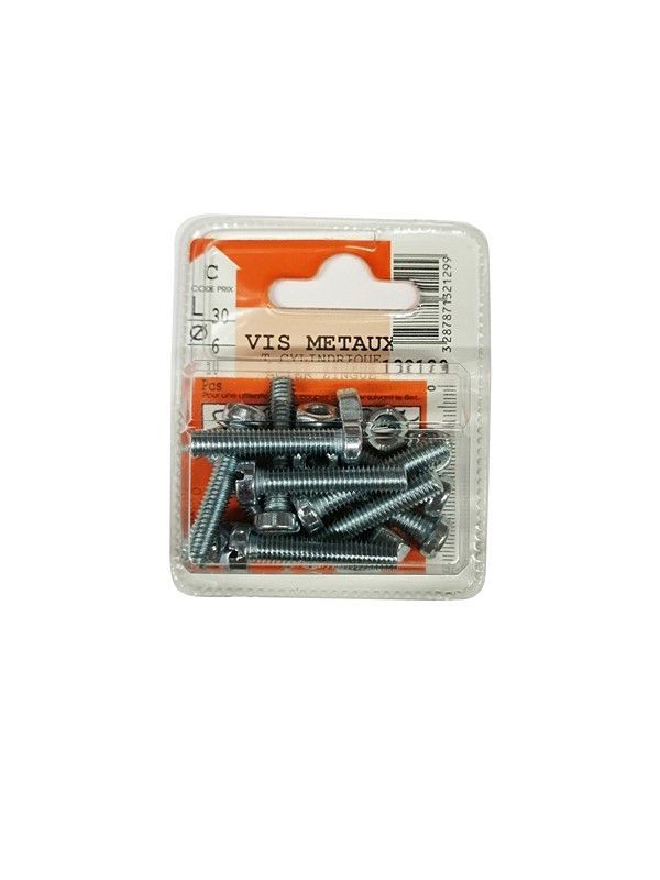 Vis métaux tête cylindrique acier zingué L.30 ø6mm - Les 10 pièces