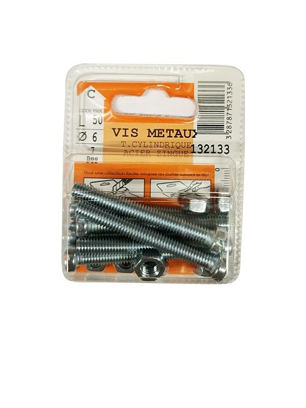 Vis métaux tête cylindrique acier zingué L.50 ø6mm - Les 7 pièces