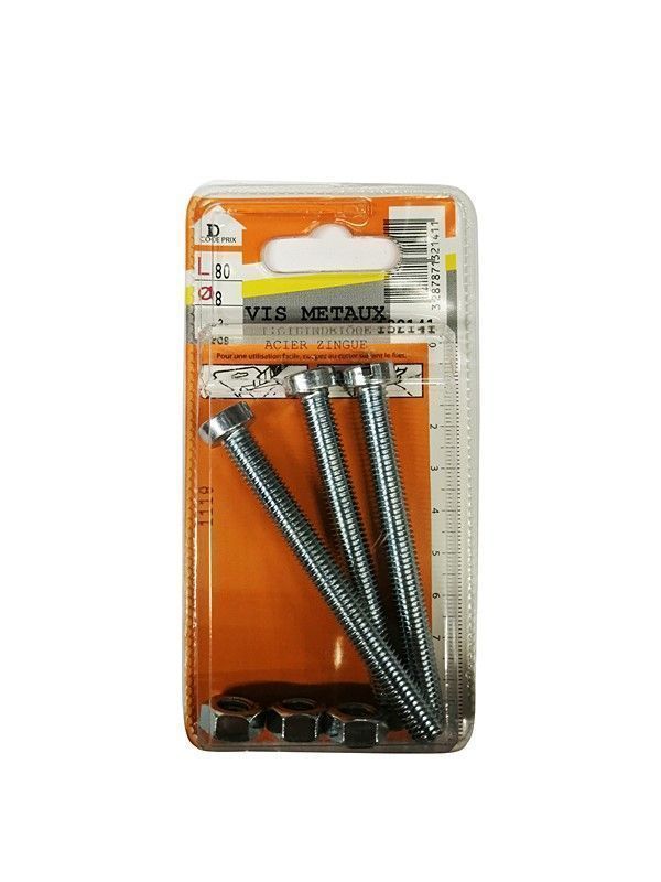 Vis métaux tête cylindrique acier zingué L.80 ø8mm - Les 3 pièces