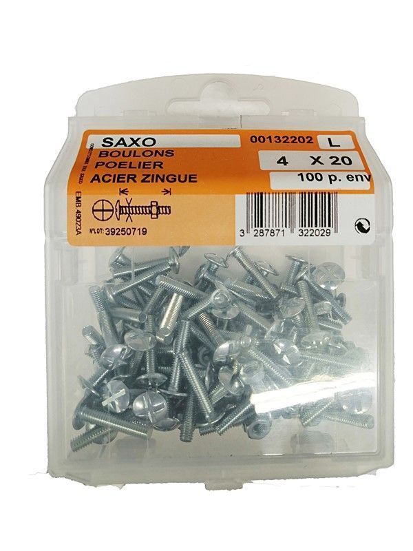 Boulons poêlier acier zingué L.20 ø4mm - Les 100 pièces