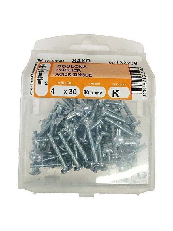 Boulons poêlier acier zingué L.30 ø4mm - Les 80 pièces