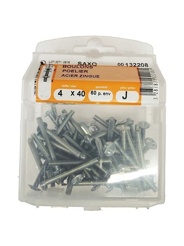 Boulons poêlier acier zingué L.40 ø4mm - Les 60 pièces