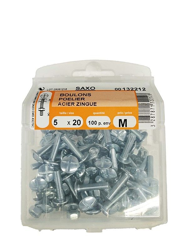Boulons poêlier acier zingué L.20 ø5mm - Les 100 pièces