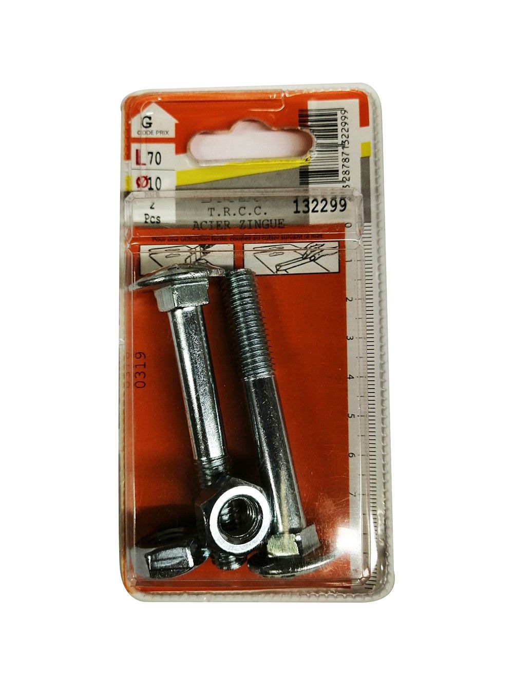 Boulons TRCC acier zingué 10x70mm - Les 2 pièces