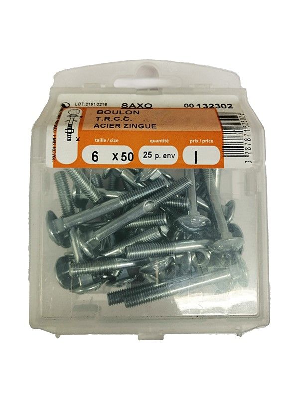 Boulon TRCC acier zingué L.50 ø6mm - Les 25 pièces
