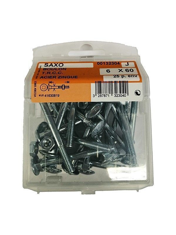Boulon TRCC acier zingué L.60 ø6mm - Les 25 pièces