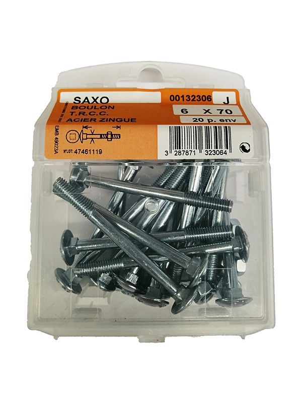 Boulon TRCC acier zingué L.70 ø6mm - Les 20 pièces