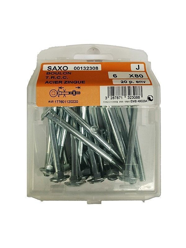 Boulon TRCC acier zingué L.80 ø6mm - Les 20 pièces