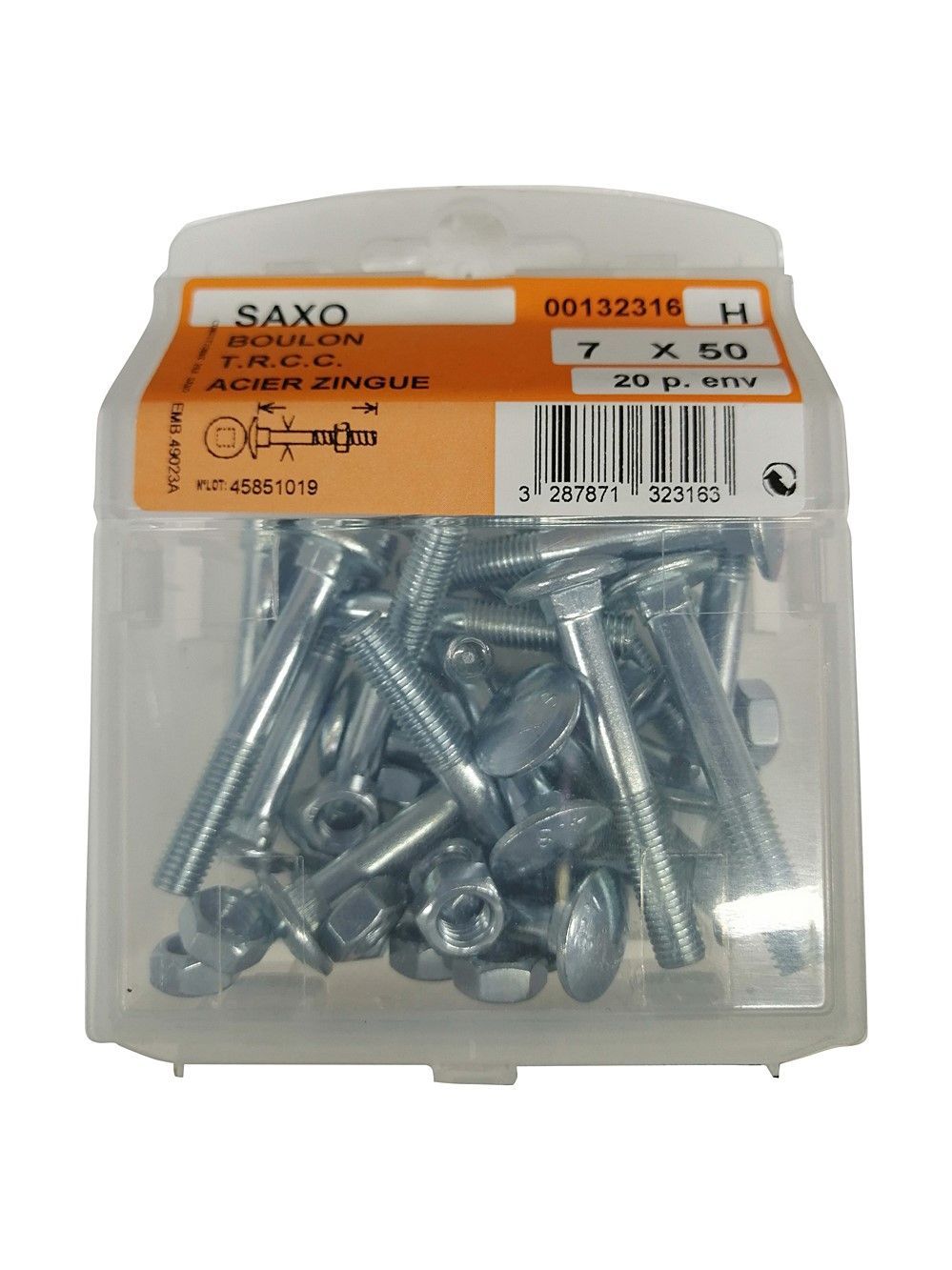 Boulons TRCC acier zingué 7x50mm - Les 20 pièces
