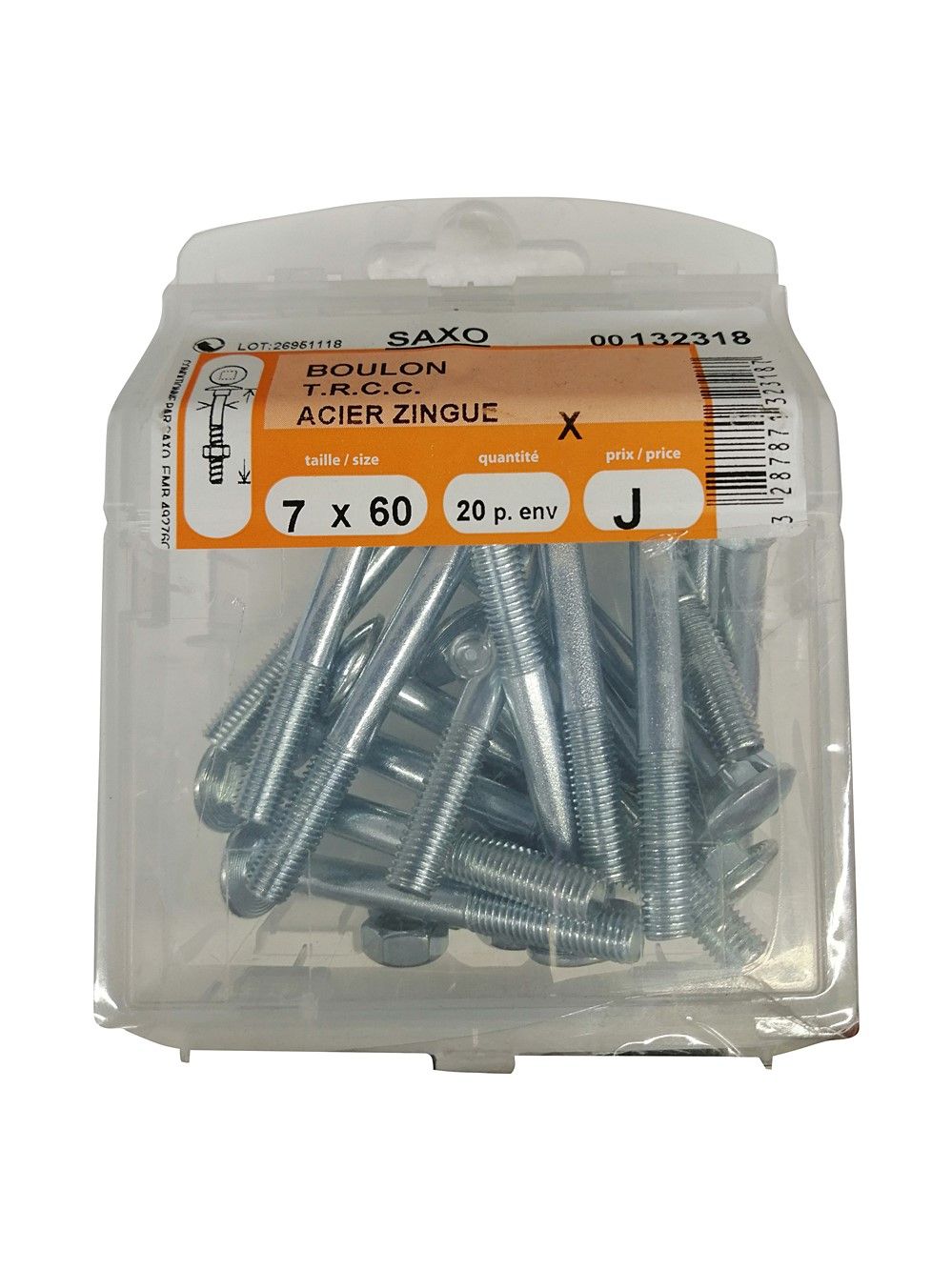 Boulons TRCC acier zingué 7x60mm - Les 20 pièces