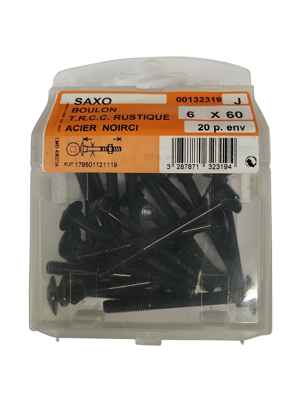 Boulons TRCC acier noirci 6x60mm - Les 20 pièces