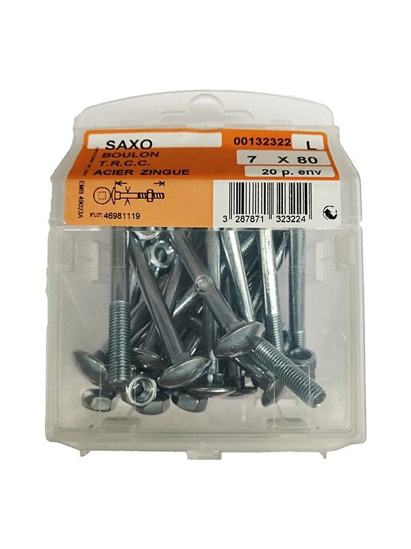 Boulon TRCC acier zingué L.80 ø7mm - Les 20 pièces