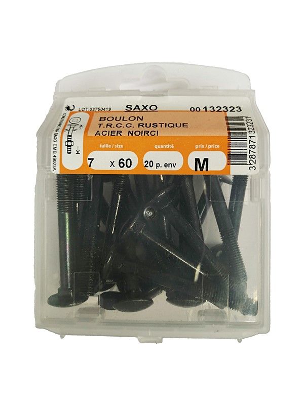 Boulon TRCC rustique acier noirci L.60 ø7mm - Les 20 pièces
