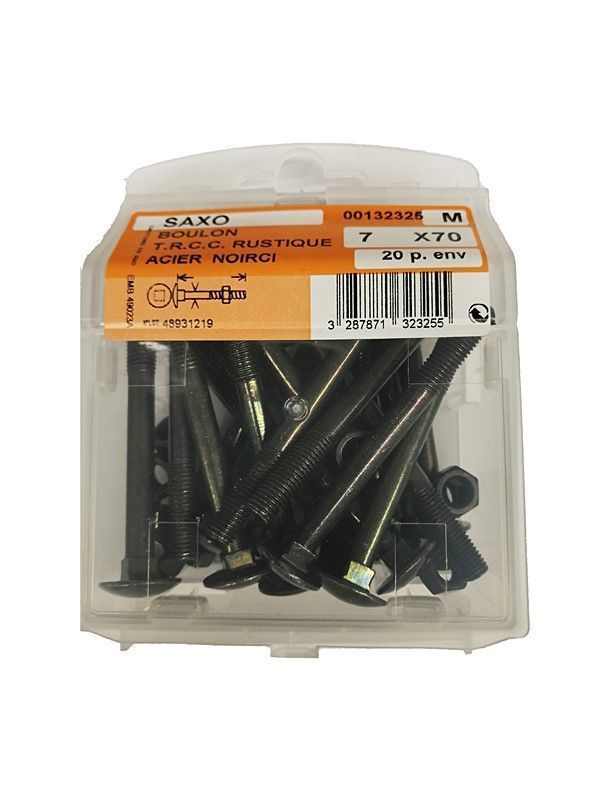 Boulon TRCC rustique acier noirci L.70 ø7mm - Les 20 pièces