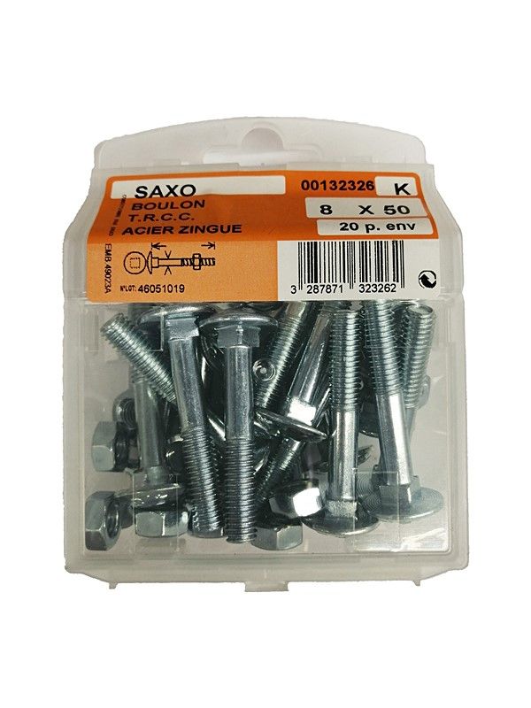 Boulon TRCC acier zingué L.50 ø8mm - Les 20 pièces