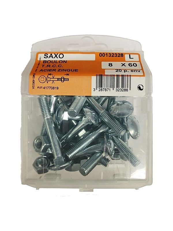 Boulon TRCC acier zingué L.60 ø8mm - Les 20 pièces