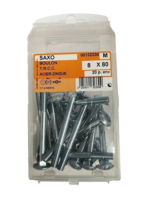 Boulon TRCC acier zingué L.80 ø8mm - Les 20 pièces