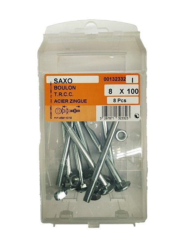 Boulon TRCC acier zingué L.100 ø8mm - Les 8 pièces