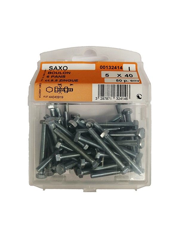 Boulon 6 pans acier zingué L.40 ø5mm - Les 50 pièces