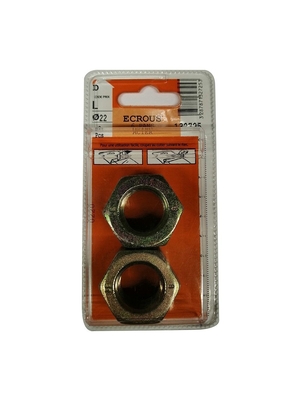 Ecrous 6 pans acier ø22mm - Les 2 pièces