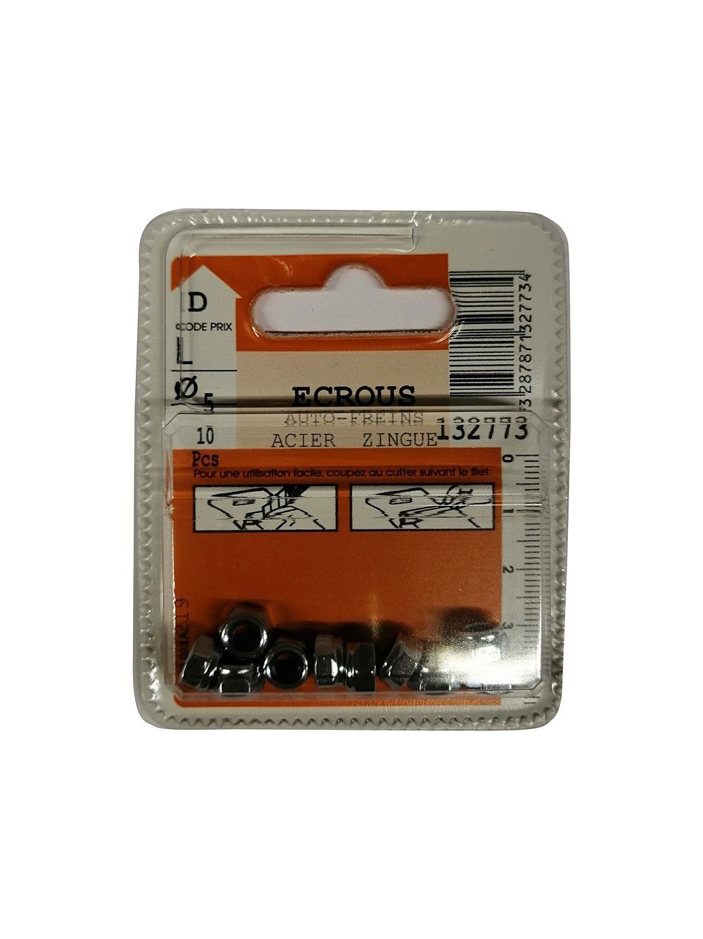 Ecrous auto-frein acier zingué ø5mm - Les 10 pièces