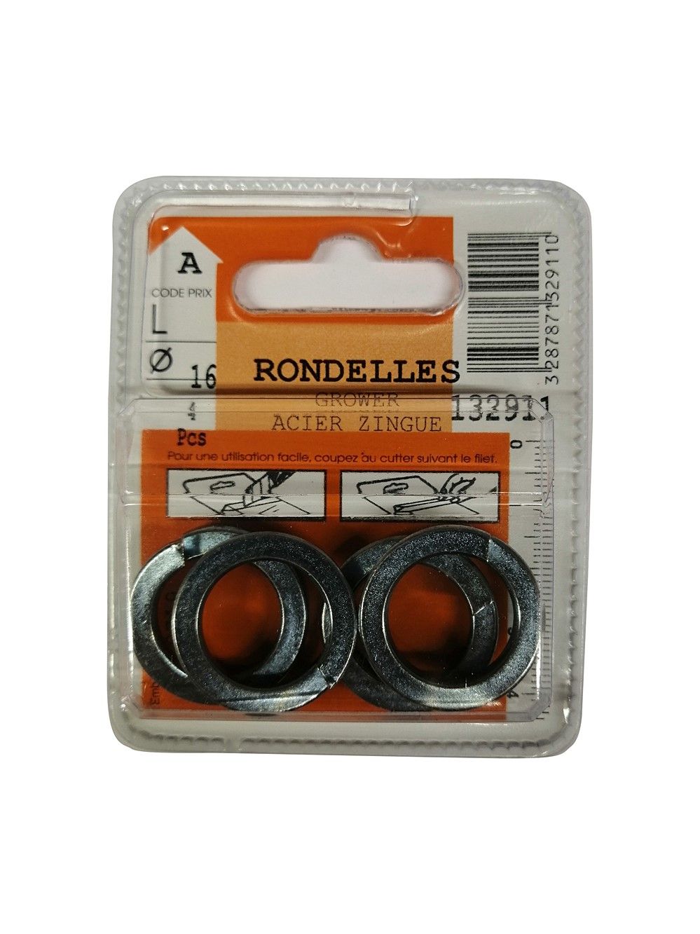 Rondelles Grower acier zingué ø16mm - Les 4 pièces