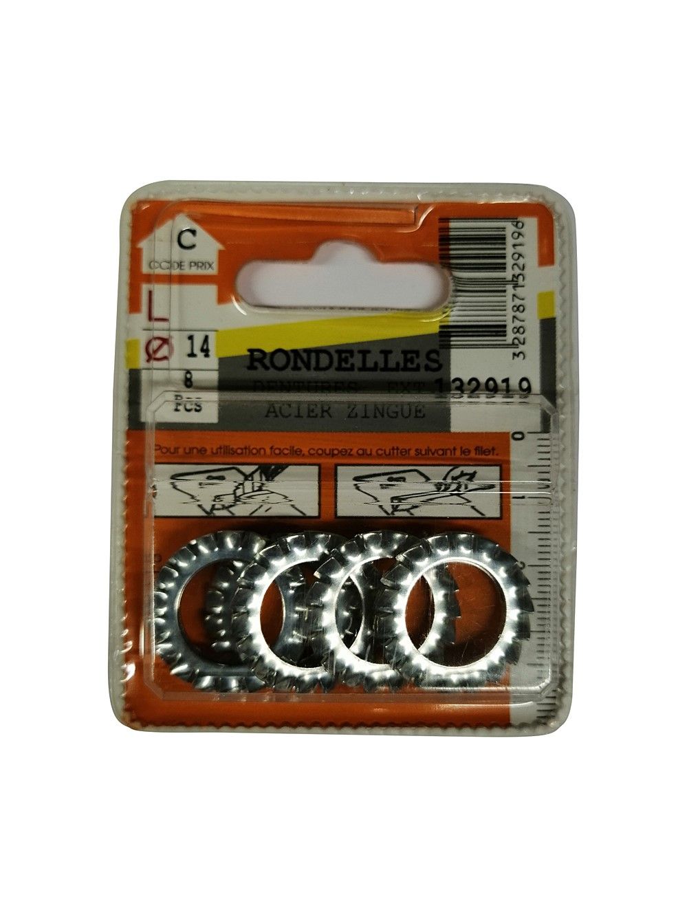 Rondelles dentures acier zingué ø14mm - Les 8 pièces