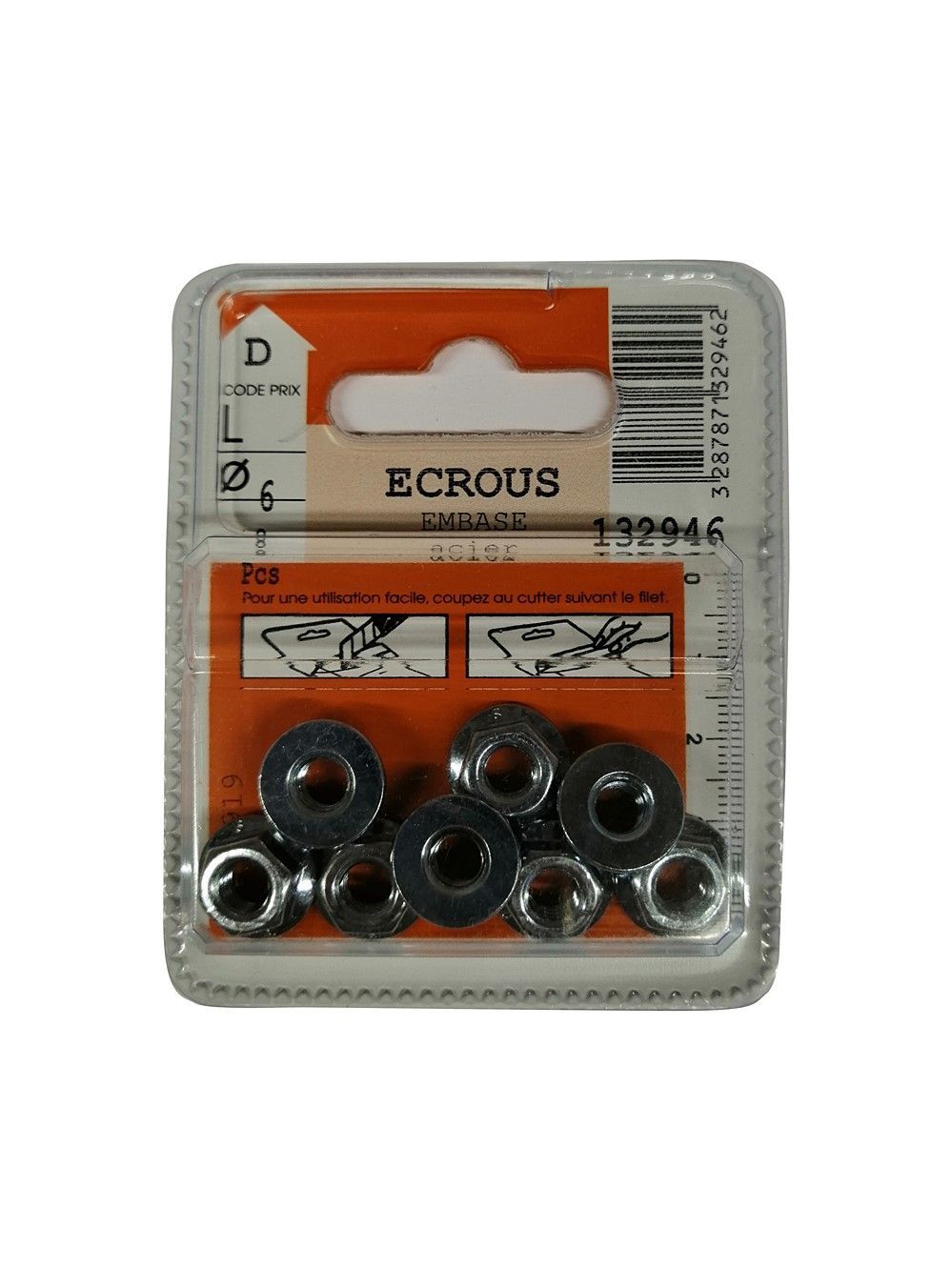 Ecrous embase acier ø6mm - Les 8 pièces