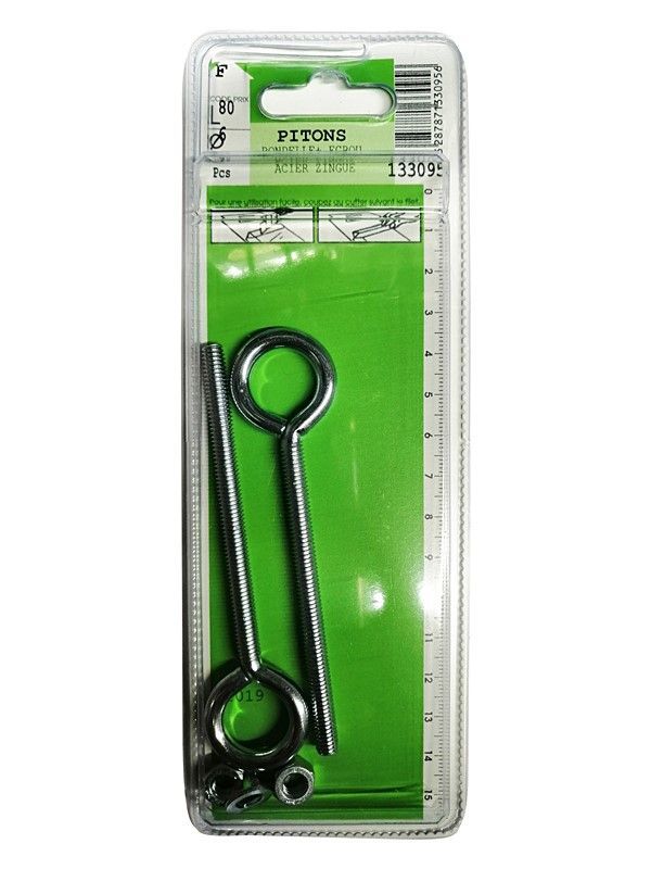 Pitons rondelle + écrou acier zingué L.80 ø6mm - Les 2 pièces