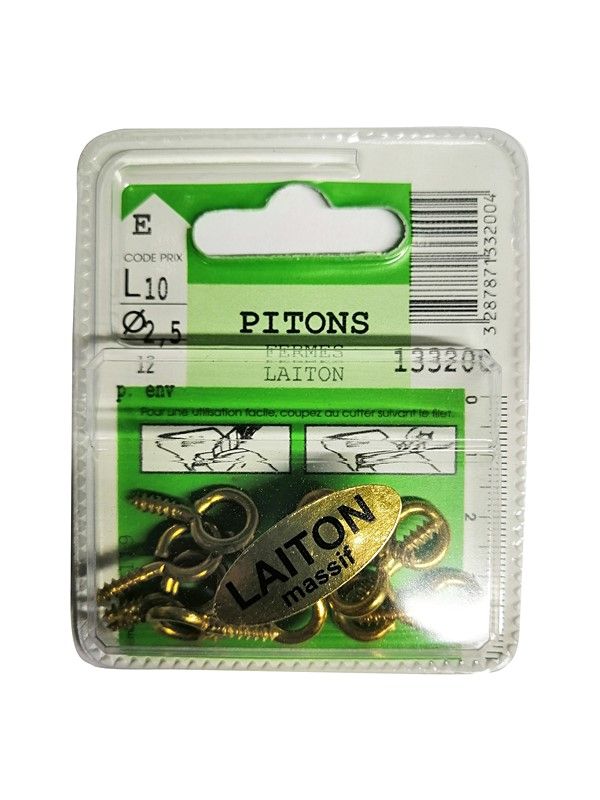 Pitons fermés laiton L.10 ø2,5mm - Les 12 pièces