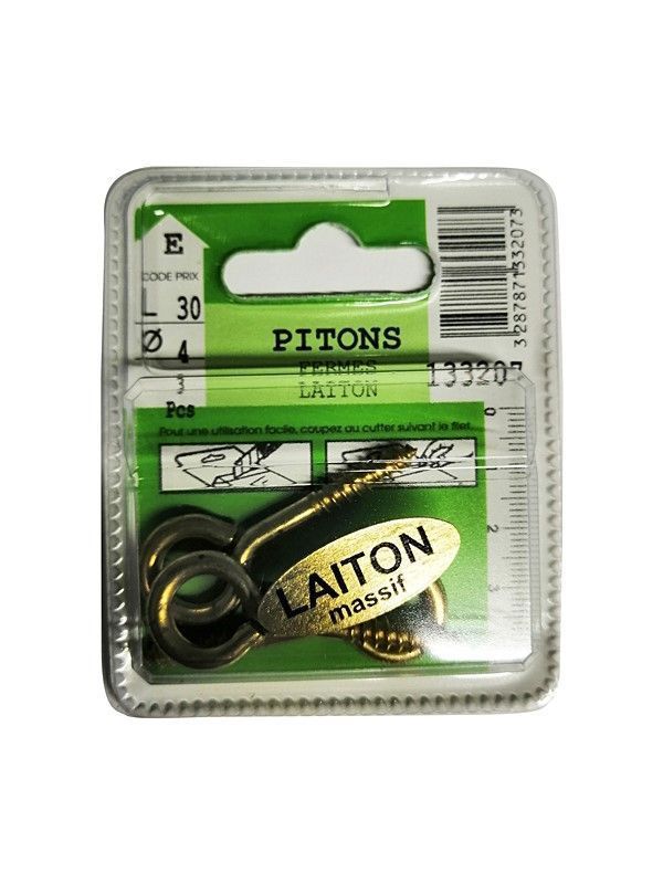 Pitons fermés laiton L.30 ø4mm - Les 3 pièces
