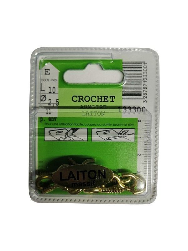 Crochets armoire laiton L.10 ø2,5mm - Les 11 pièces