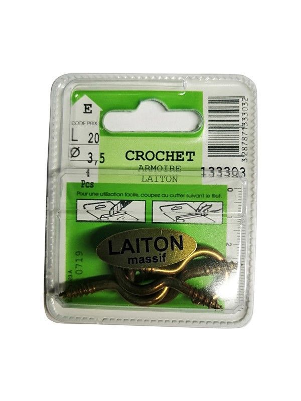 Crochets armoire laiton L.20 ø3,5mm - Les 7 pièces