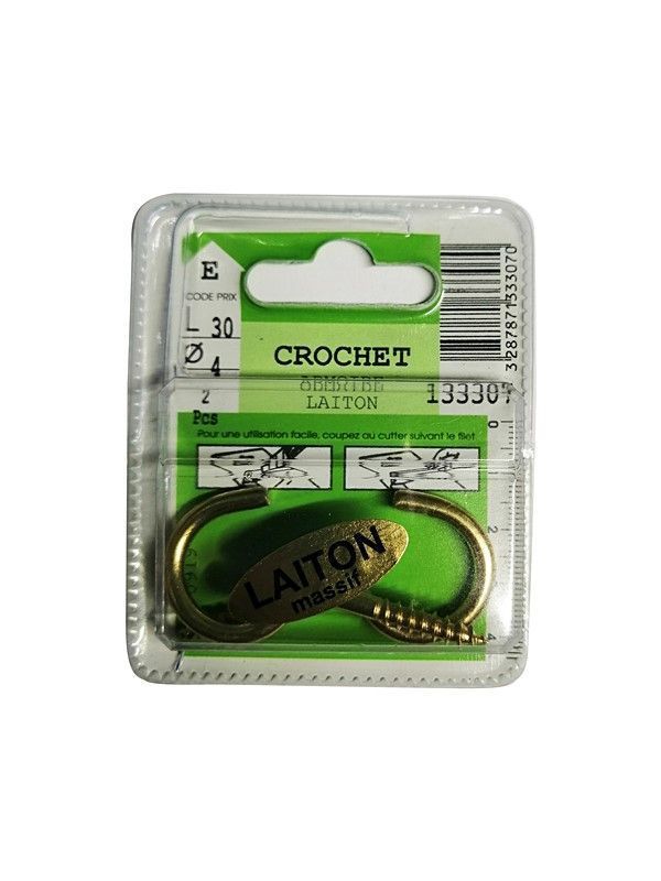 Crochets armoire laiton L.30 ø4mm - Les 2 pièces