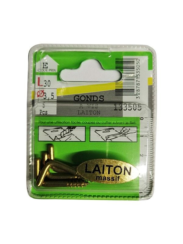 Gonds à vis laiton L.30 ø3,5mm - Les 5 pièces