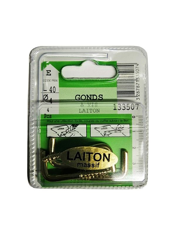 Gonds à vis laiton L.40 ø4mm - Les 4 pièces