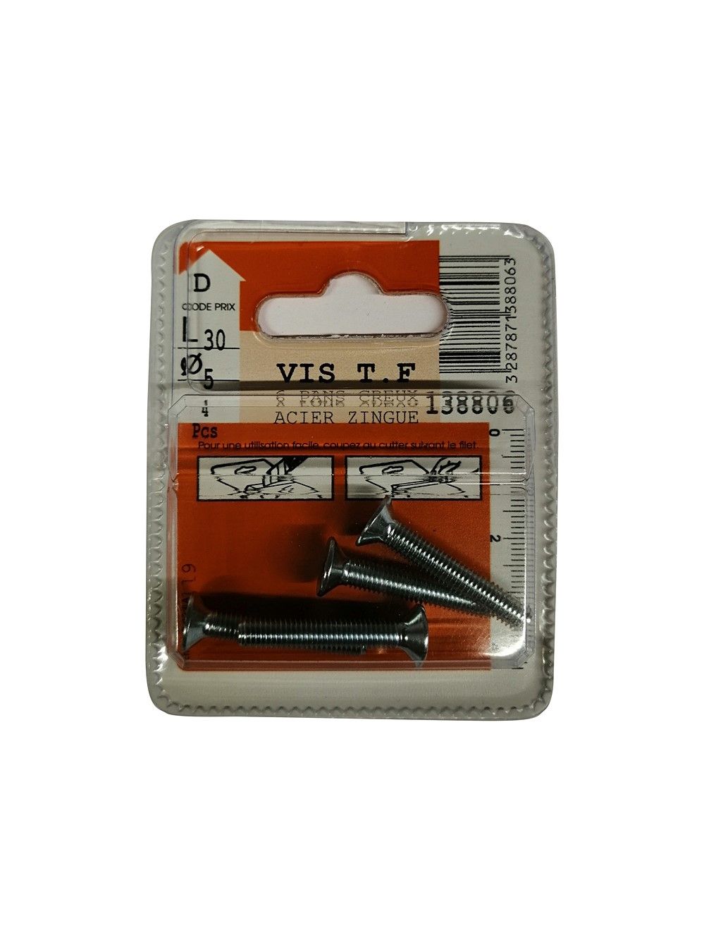 Vis tête fraisée 6 pans creux acier zingué L.20 ø5mm - Les 4 pièces