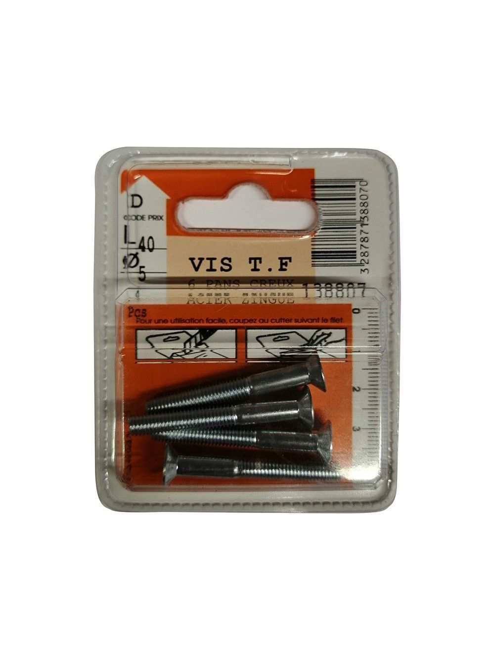 Vis tête fraisée 6 pans creux acier zingué L.40 ø5mm - Les 4 pièces