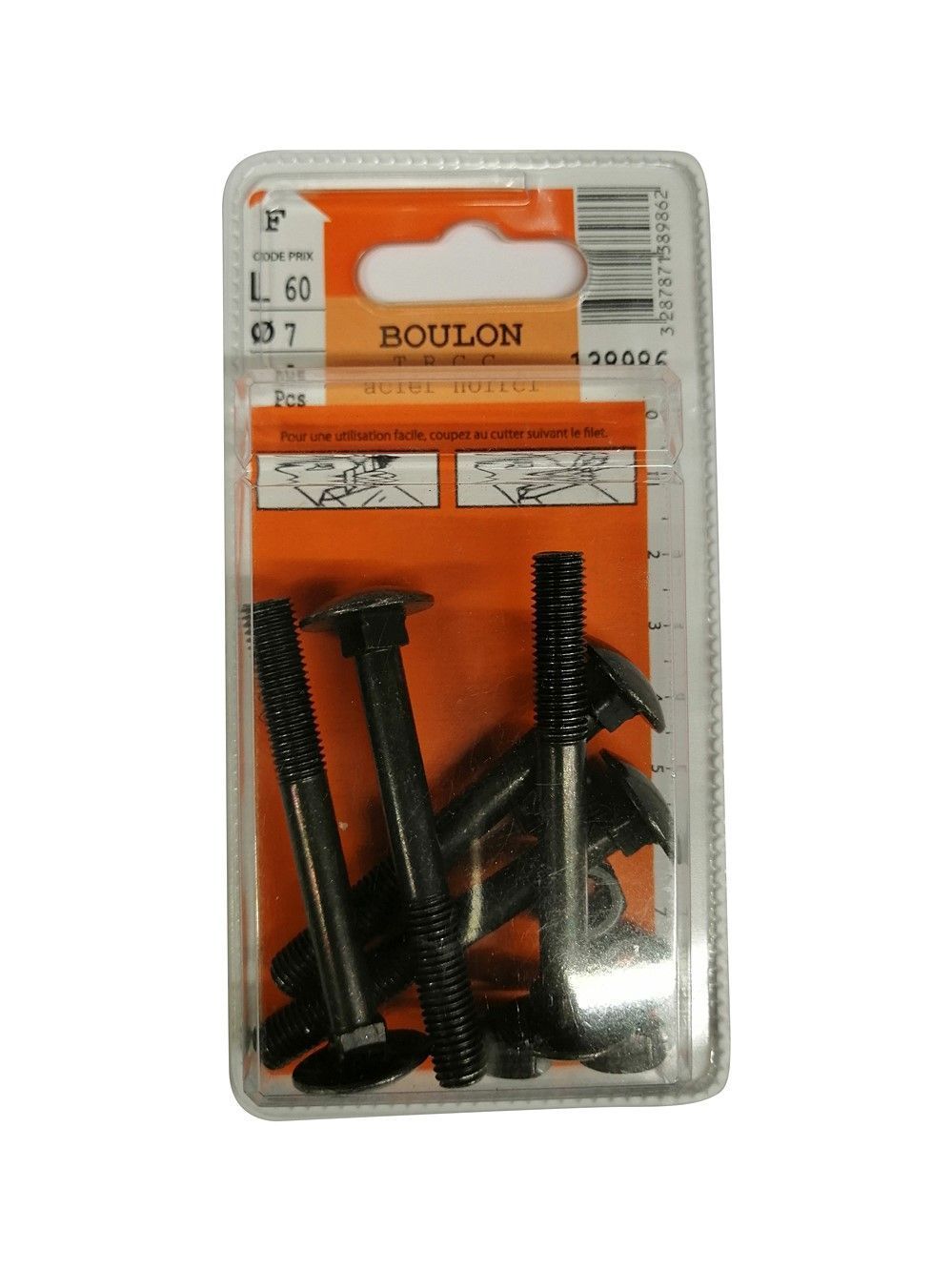 Boulons TRCC acier noirci 7x60mm - Les 5 pièces