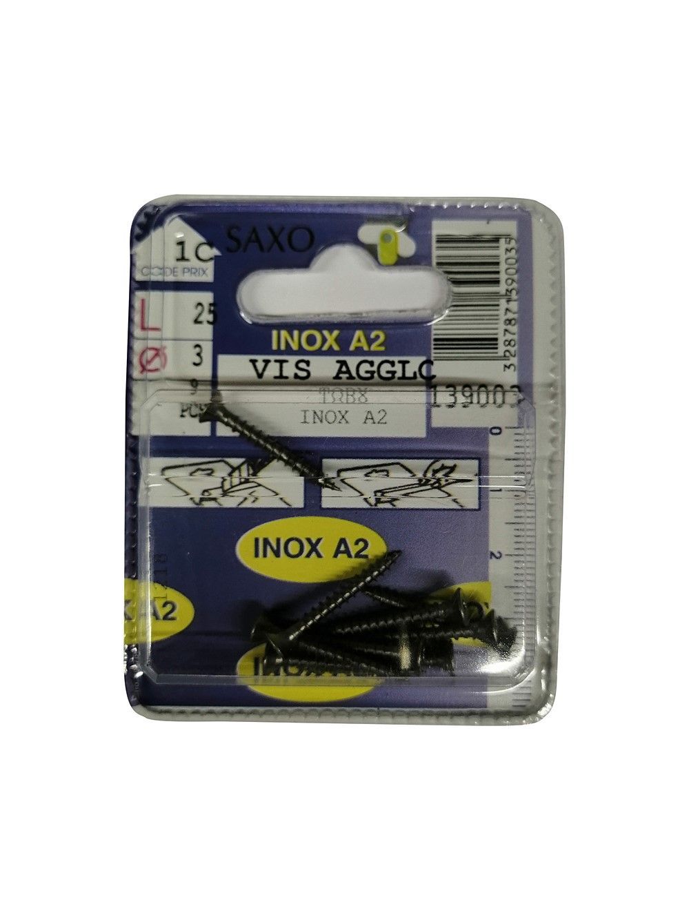 Vis agglo torx inox A2 L.25 ø3 - Les 9 pièces