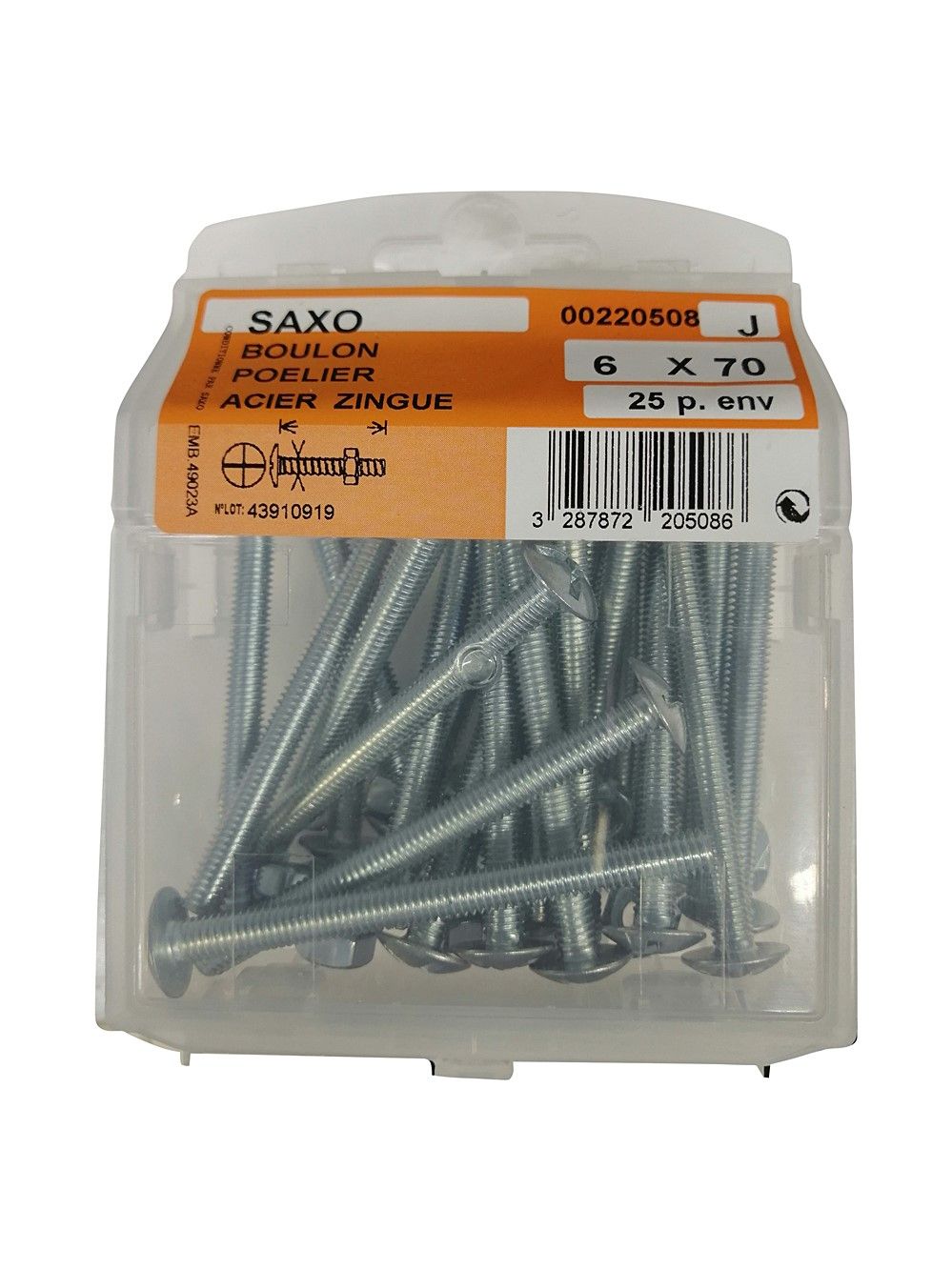 Boulons poêlier acier zingué 6x70mm - Les 25 pièces