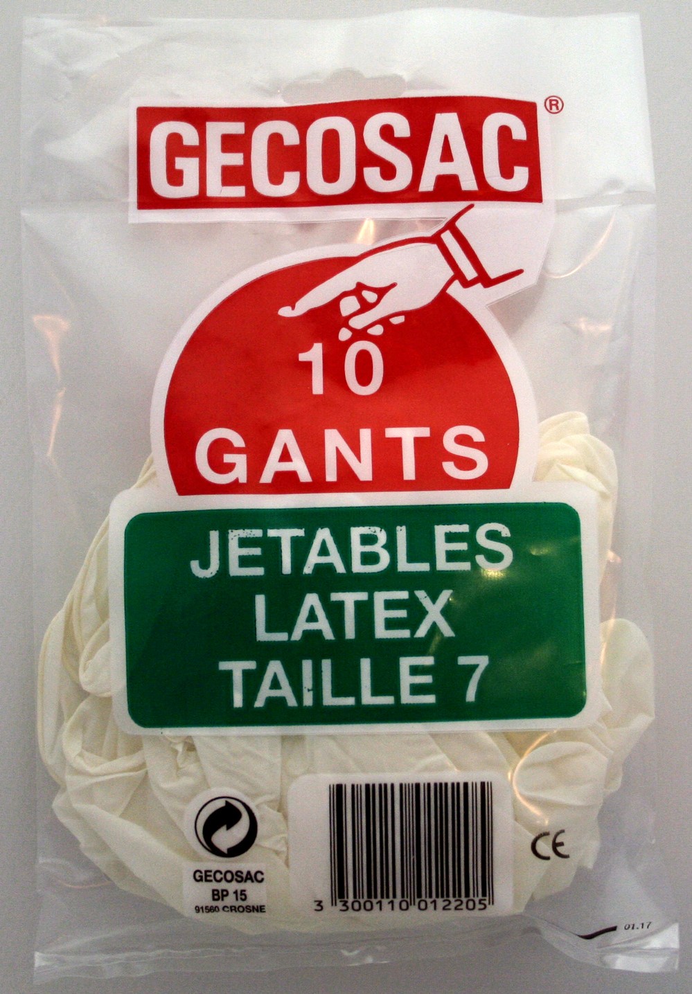 10 gants jetables en latex poudrés taille 7