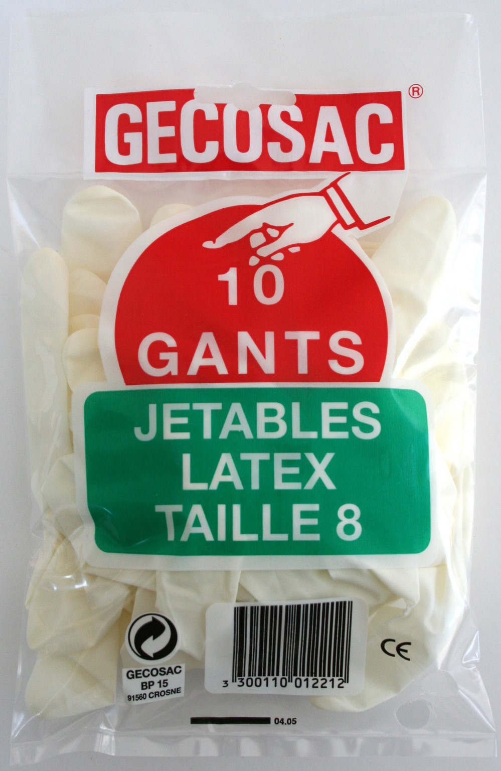 10 gants jetables en latex poudrés taille 8