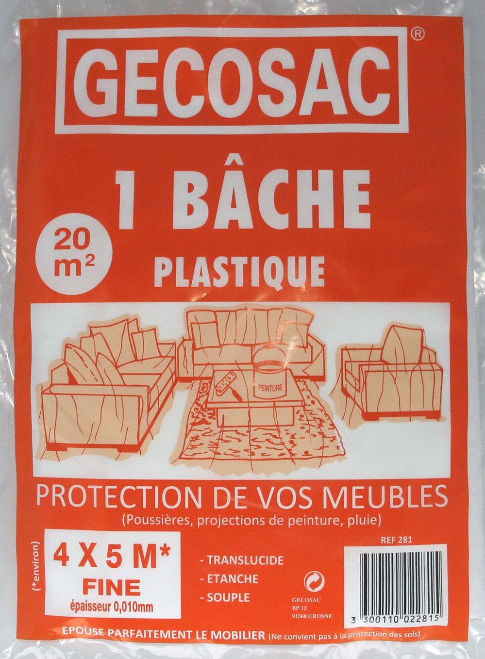 Bâche de protection polyéthylène translucide 4 x 5m