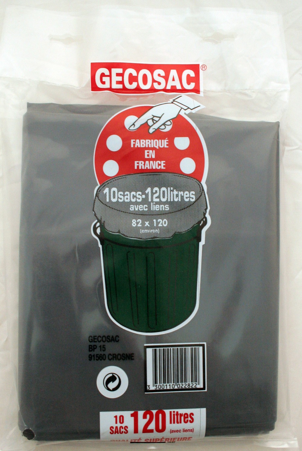 10 Sacs poubelle grande contenance/haute résistance 120L