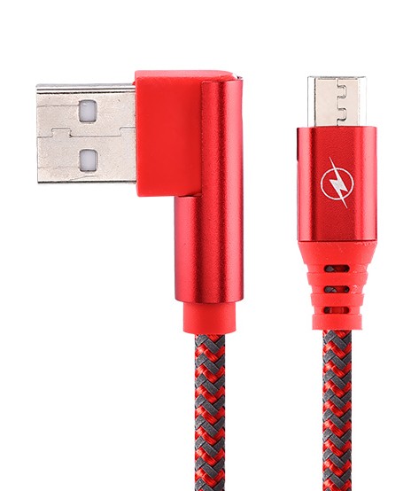 Cordon Micro USB rouge coudé - 1m - FPE