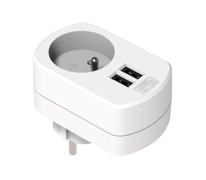 Chargeur blanc sur secteur avec 2xUSB 3,4A - FPE