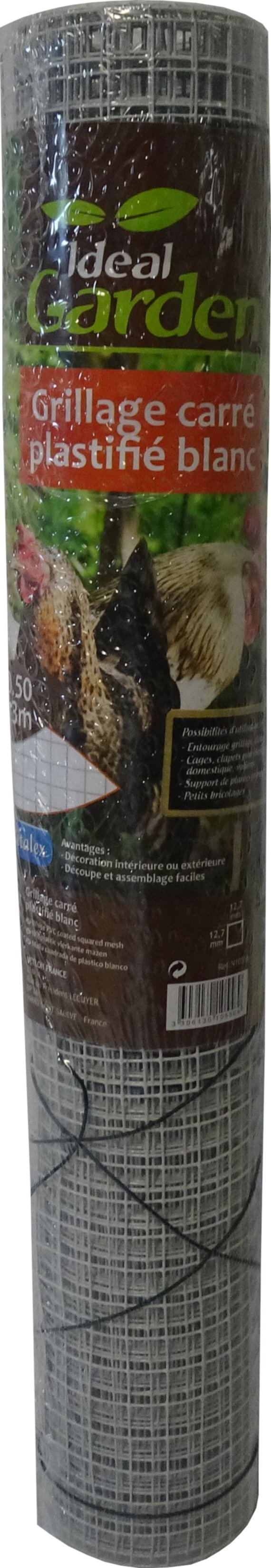 Grillage carré plastifié 12,7 mm 0,5 x 3 m blanc - IDEAL GARDEN
